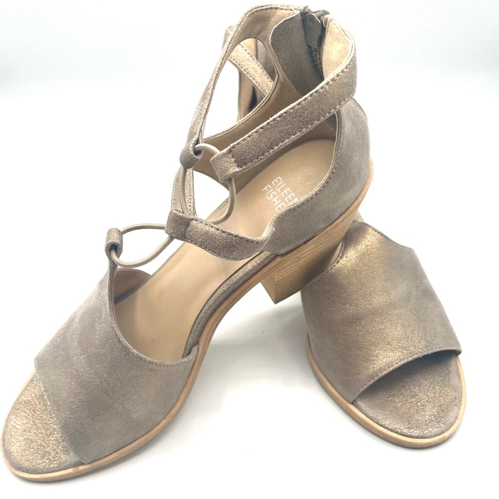 Eileen Fisher Block Heel Sandal in Metallic